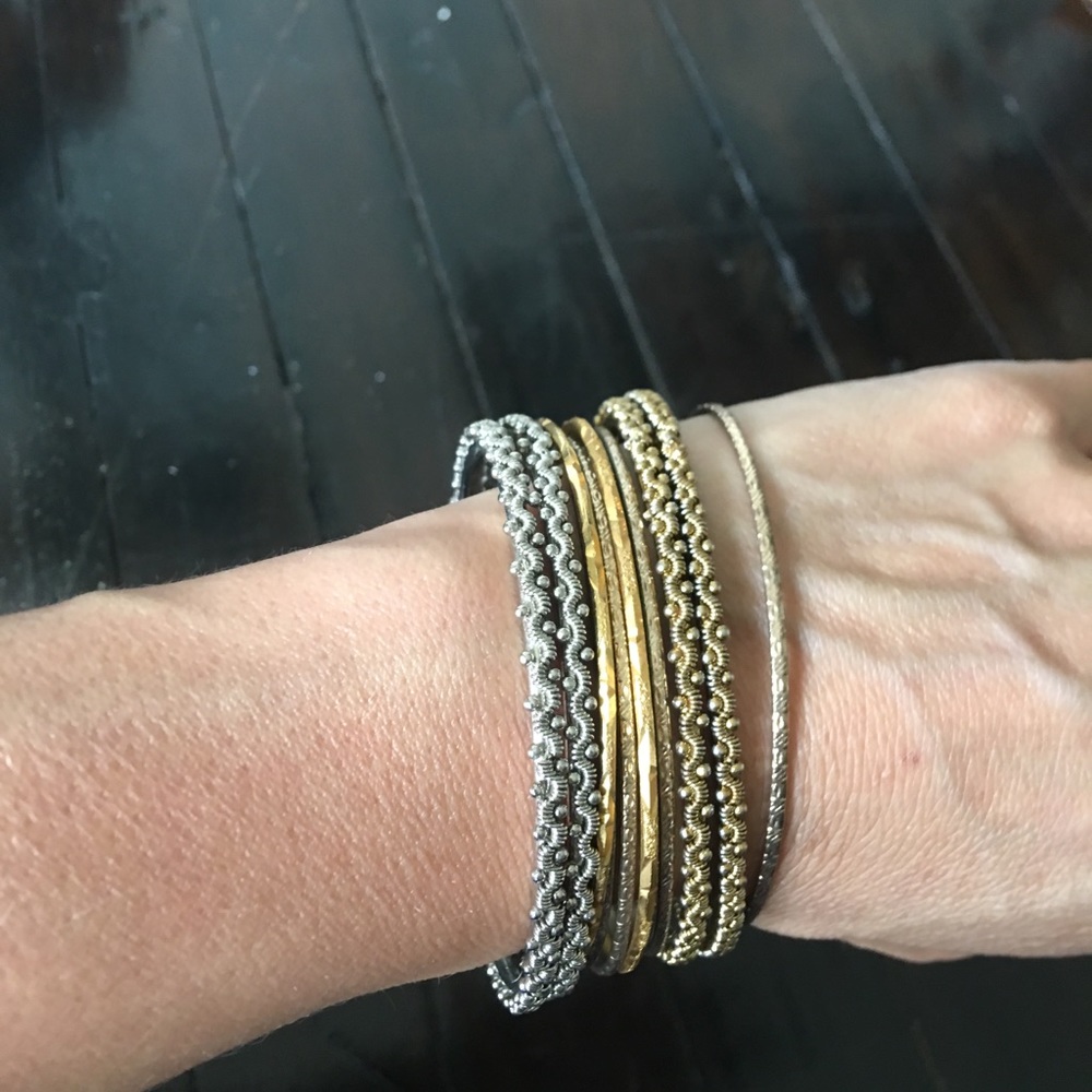 Silver and Gold Set of Bangles Bracelets